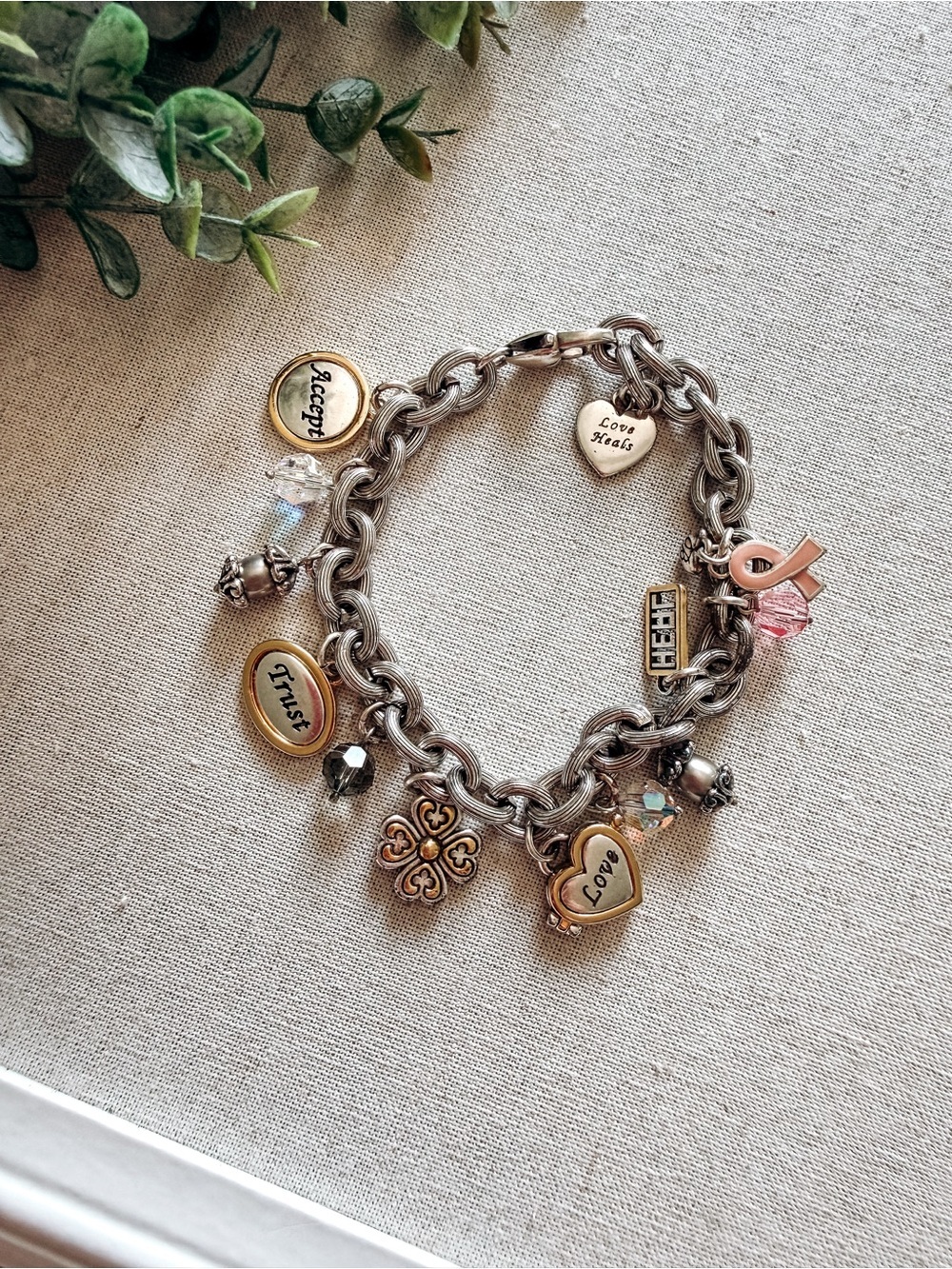 Brighton Love Heals Faith Trust Accept Charm Bracelet Mixed Metal